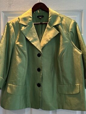 Le Bos Blazer Lime Green 3-Button Lined 3/4 Sleeves Blazer Plus Size 22WP